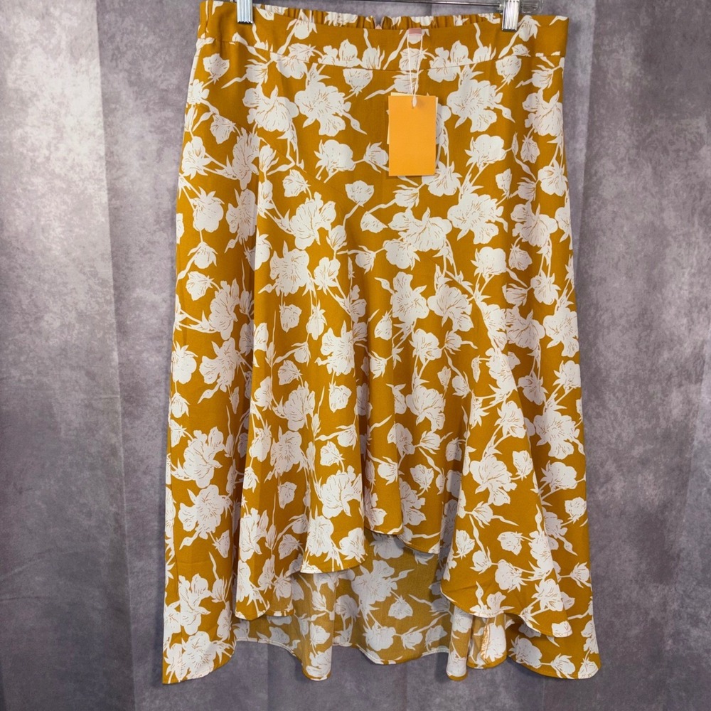 JINKESI NWT‎ Women's XL Yellow Floral Print High Low Midi Skirt